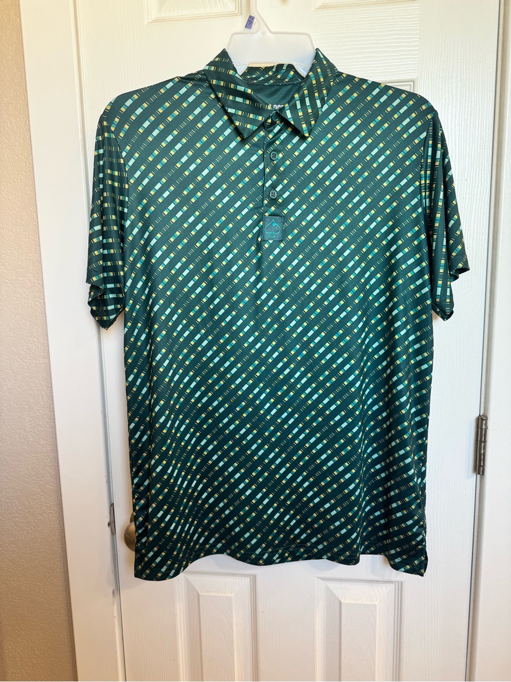 Men's Green Patterned Short-Sleeve Golf Polo